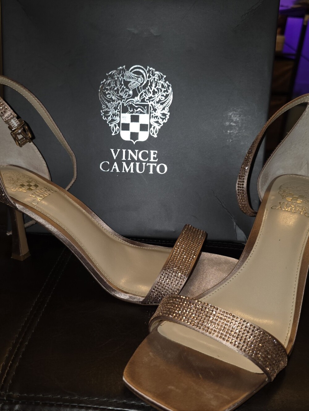 Vince Camuto Enella2 Rhinestone Satin Sandals | Natural | Size 10M